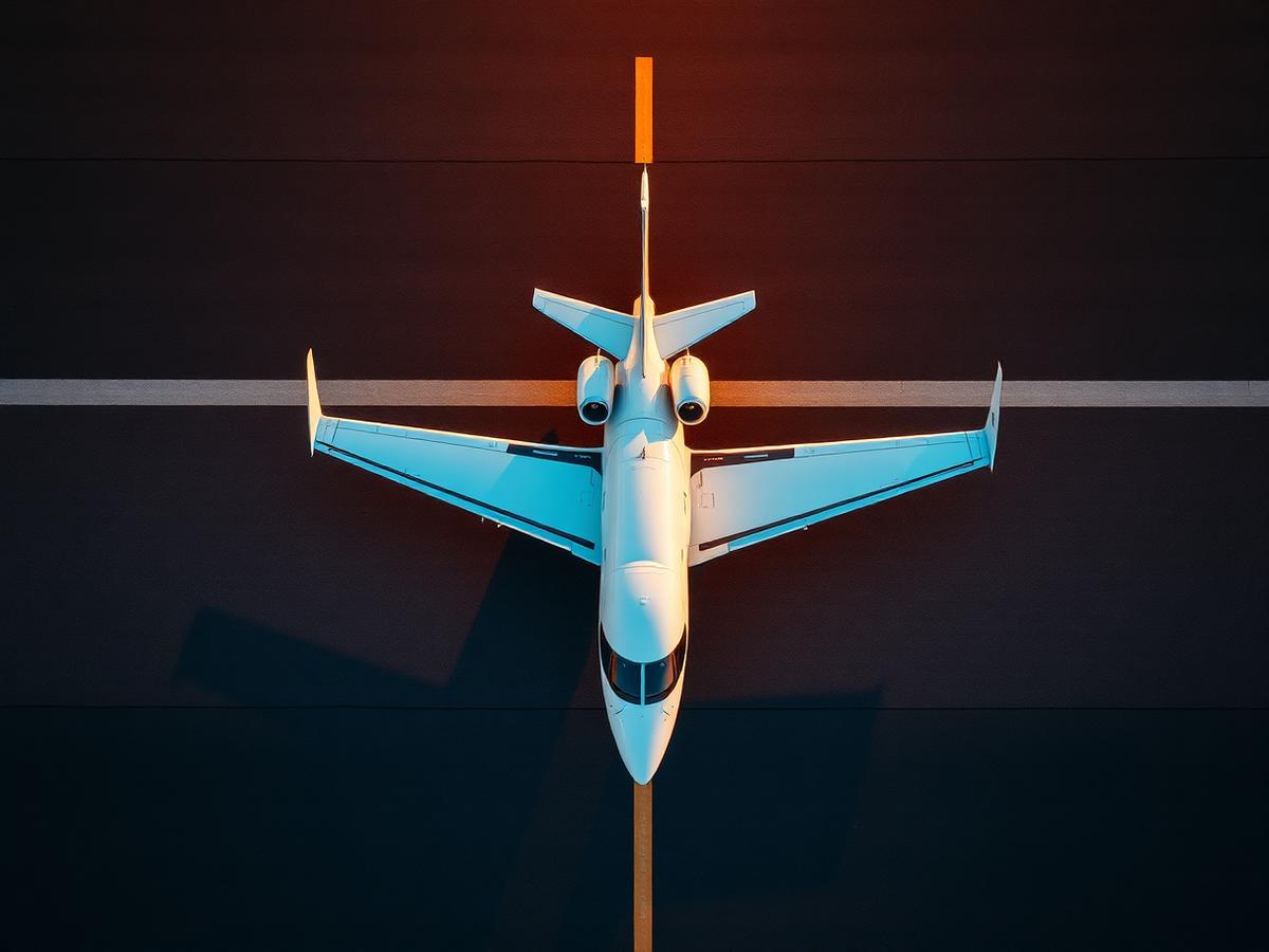 Aerial view of private jet on runway