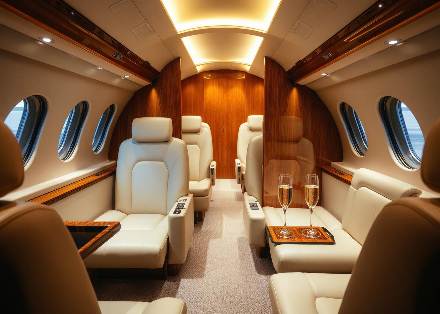 Luxury private jet cabin interior